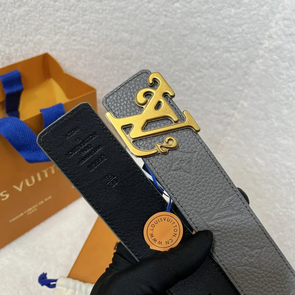 Louis Vuitton Gray Taurillon Belt - Hình 4
