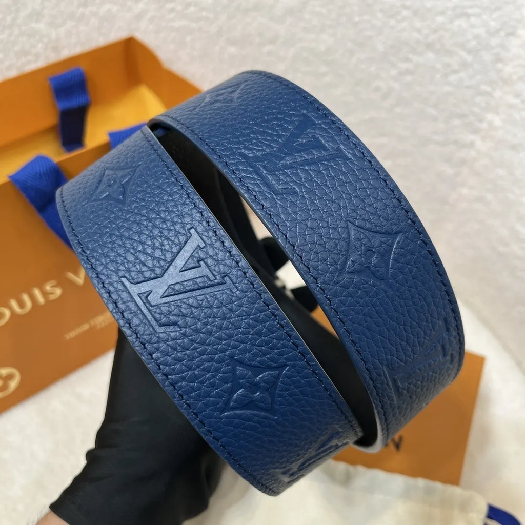 silver Louis Vuitton Blue Leather Belt - Hình 5