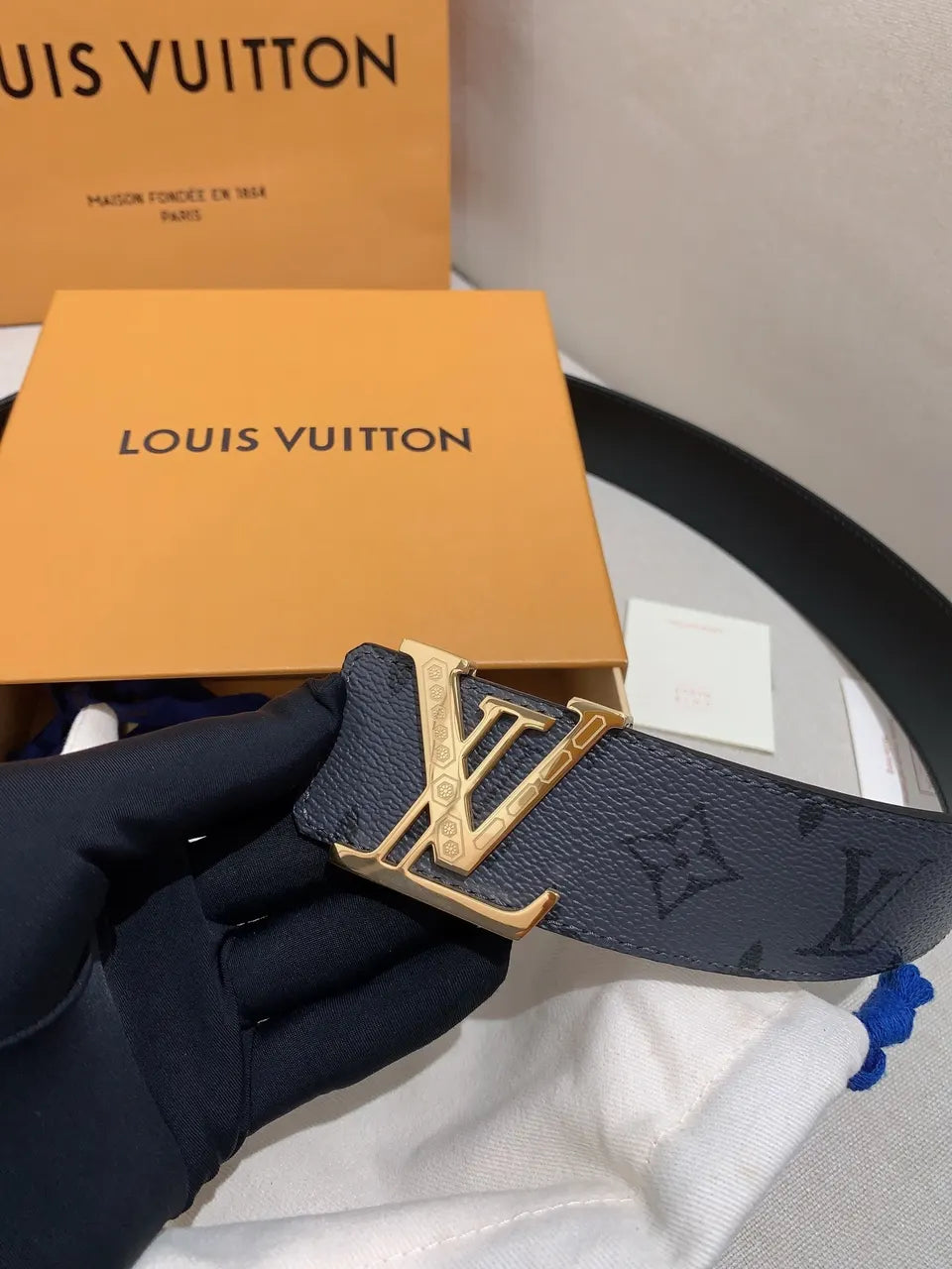 Black Monogram Gold Buckle Belt