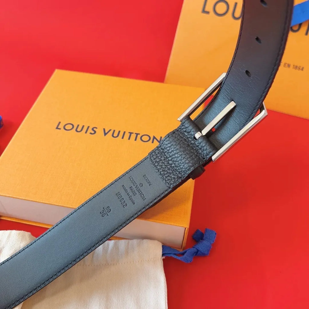 LV Black Taurillon Leather Belt - Hình 4