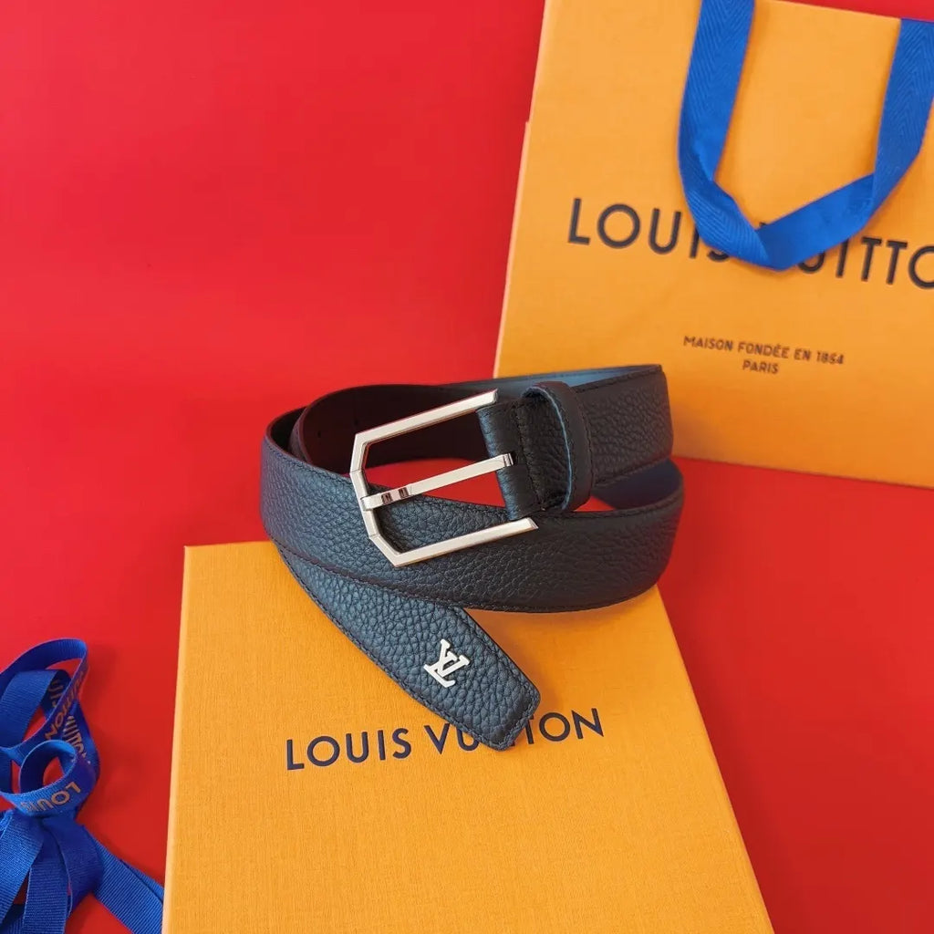 LV Black Taurillon Leather Belt - Hình 5