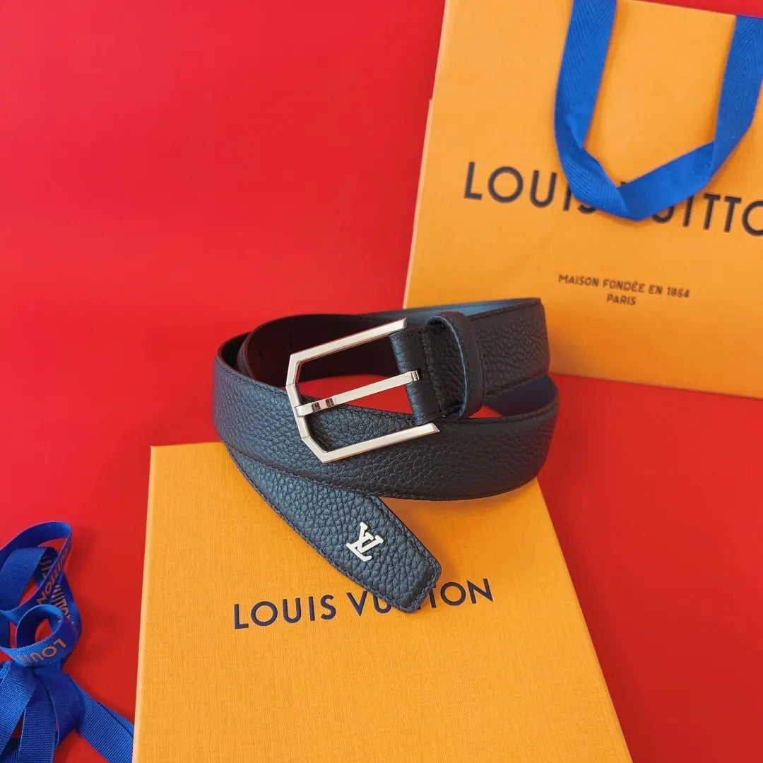 LV Black Taurillon Leather Belt - Hình 5