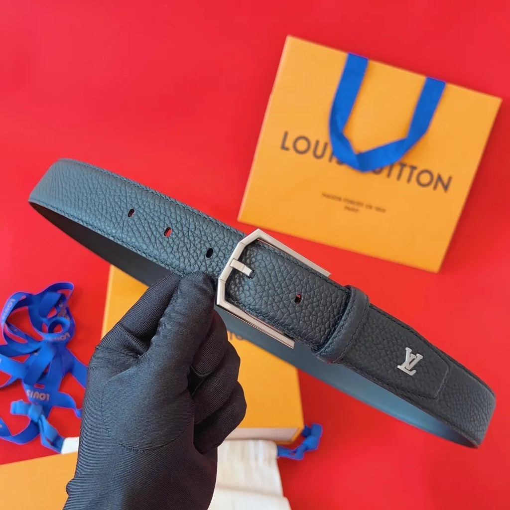 LV Black Taurillon Leather Belt - Hình 6