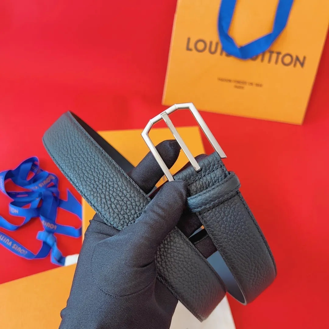 LV Black Taurillon Leather Belt - Hình 8