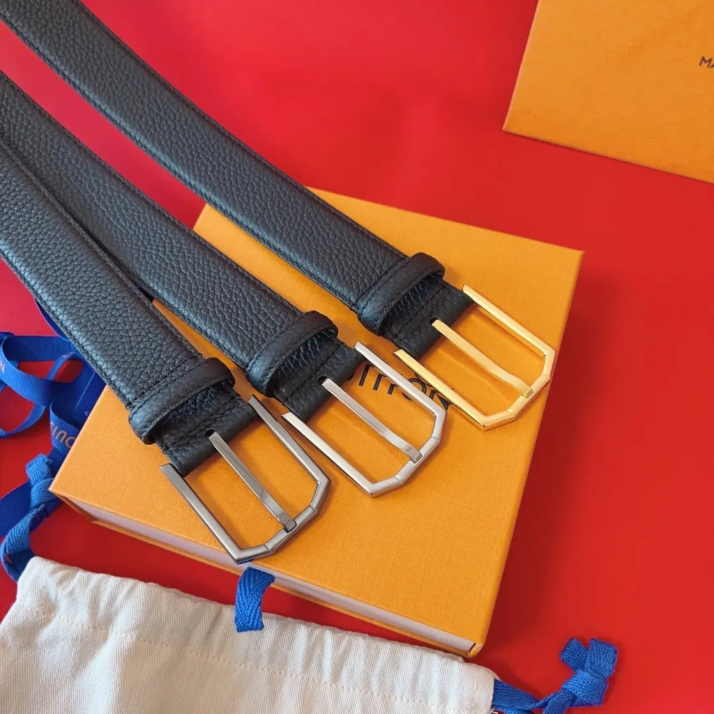 LV Black Taurillon Leather Belt - Hình 9