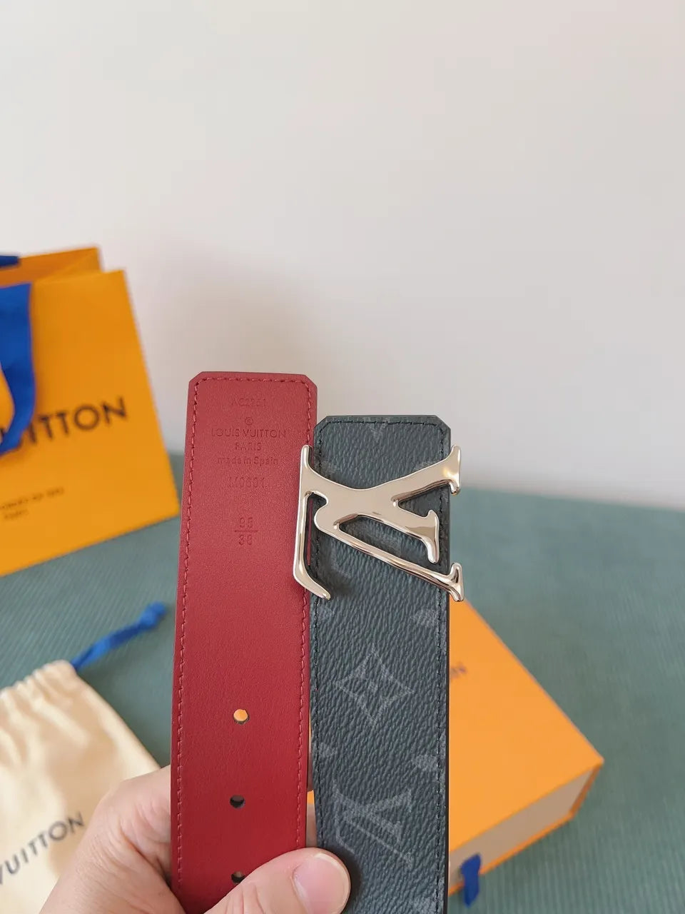 silver Louis Vuitton Grey Monogram Belt - Hình 2