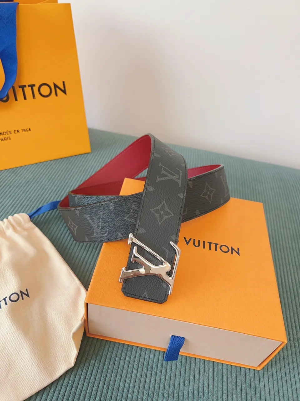 silver Louis Vuitton Grey Monogram Belt - Hình 3