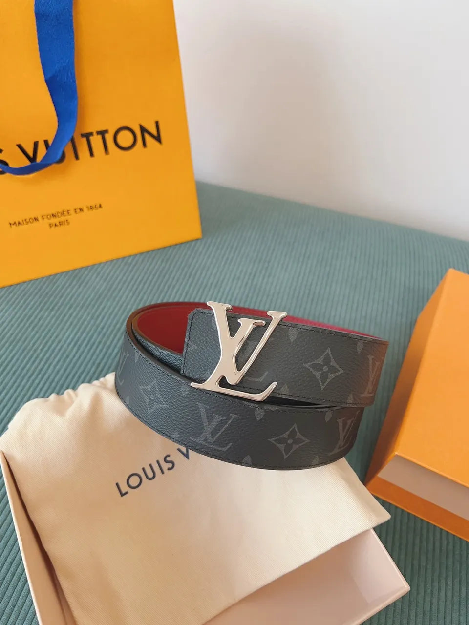 silver Louis Vuitton Grey Monogram Belt - Hình 4