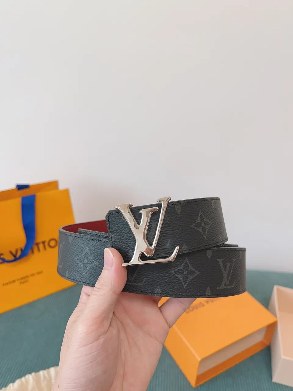 silver Louis Vuitton Grey Monogram Belt - Hình 5