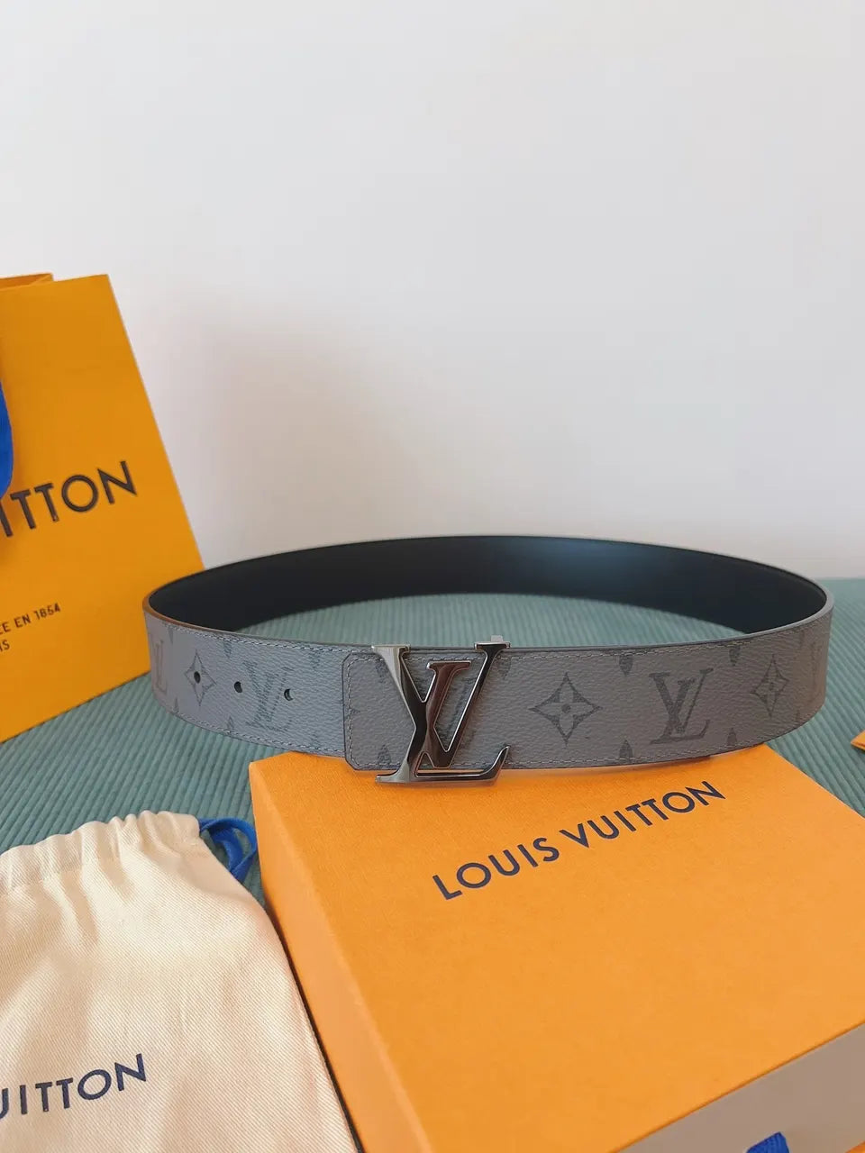 silver Louis Vuitton Grey Monogram Belt