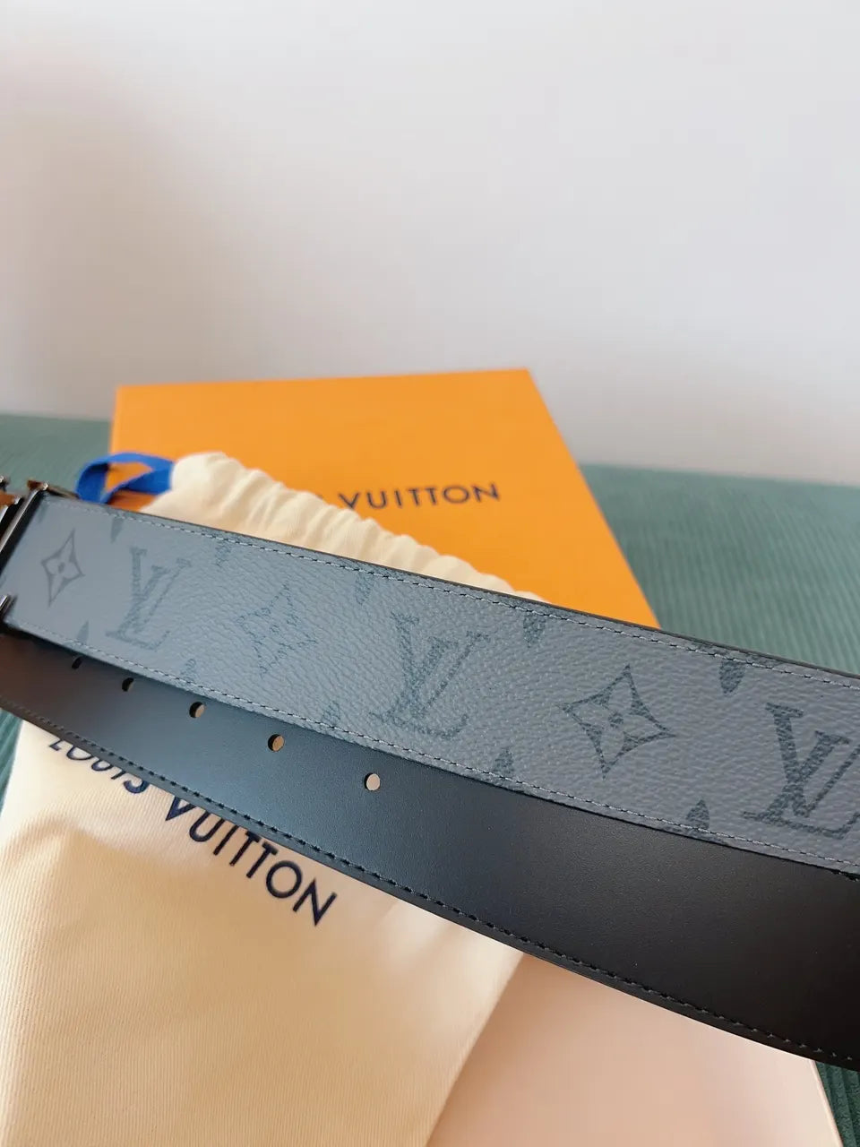 silver Louis Vuitton Grey Monogram Belt - Hình 7