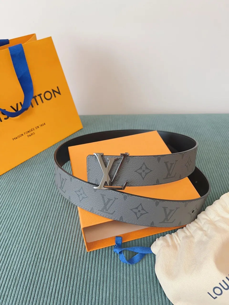 silver Louis Vuitton Grey Monogram Belt - Hình 8