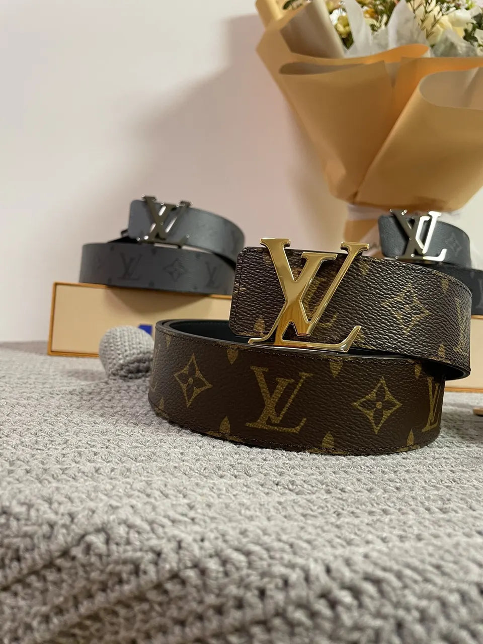 gold Louis Vuitton Monogram Canvas Belt