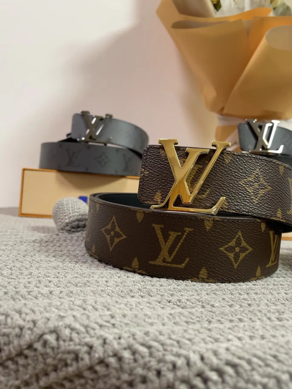 gold Louis Vuitton Monogram Canvas Belt - Hình 8