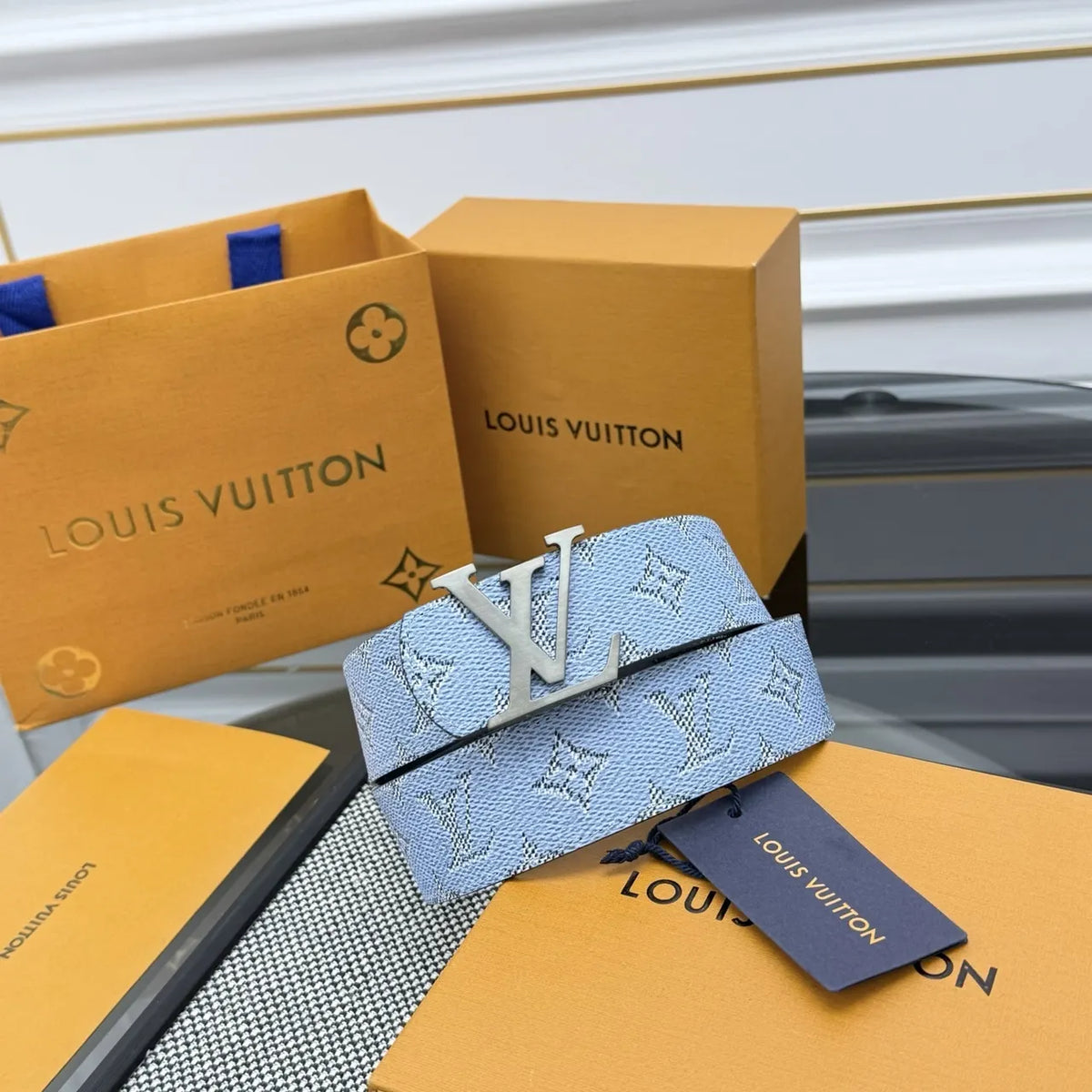 Louis Vuitton Light Blue Monogram Belt