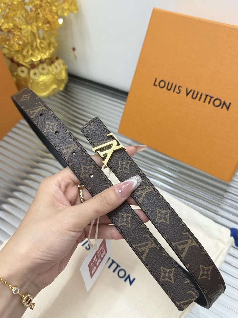 Louis Vuitton Brown Monogram Skinny Belt