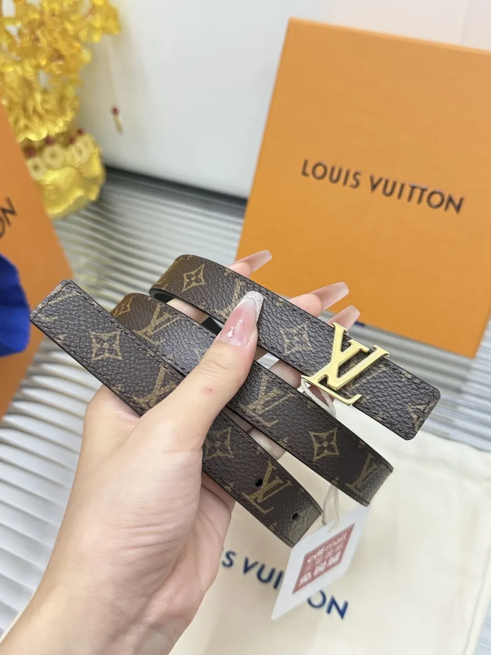 Louis Vuitton Brown Monogram Skinny Belt - Hình 2