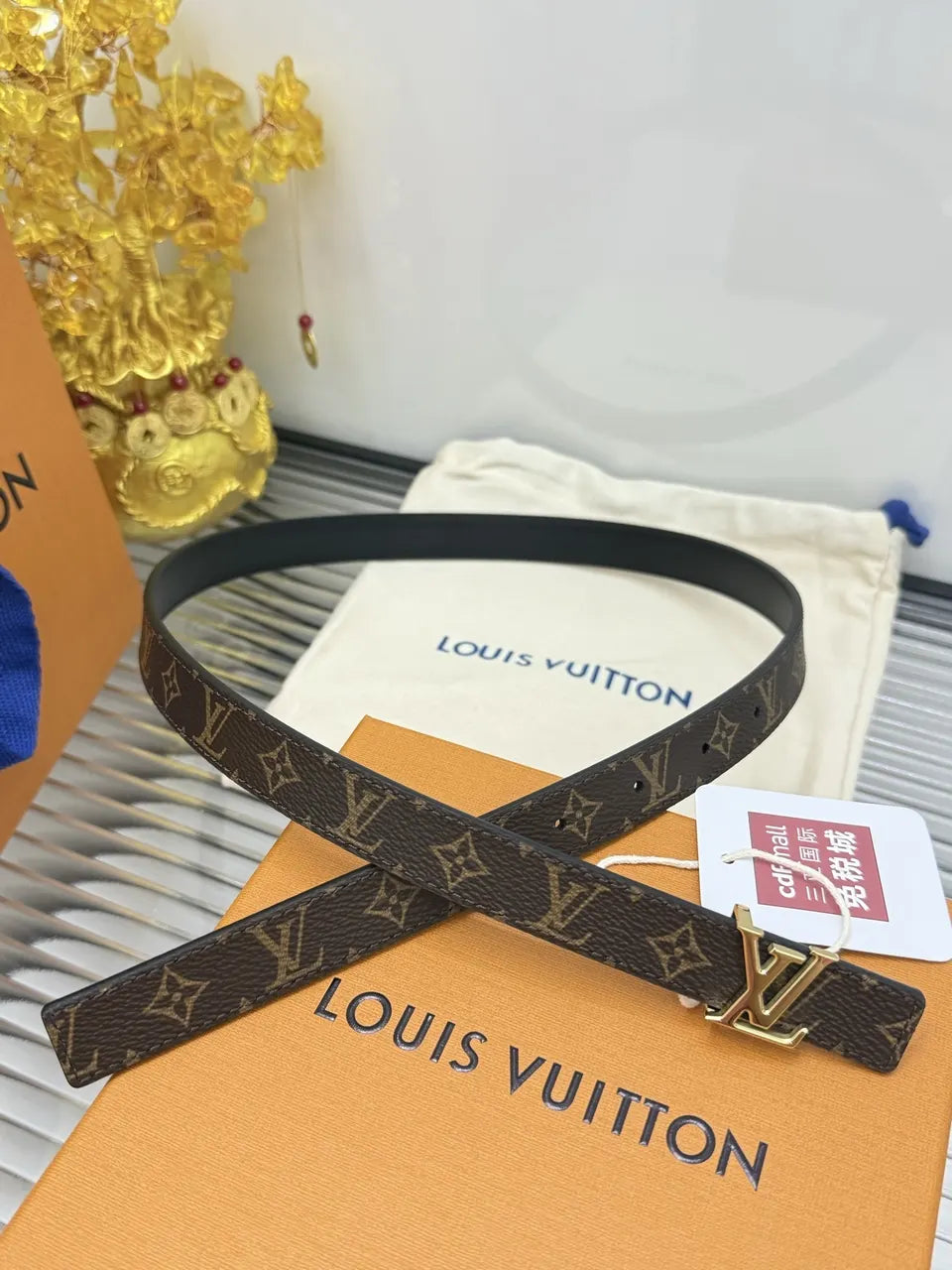 Louis Vuitton Brown Monogram Skinny Belt - Hình 3