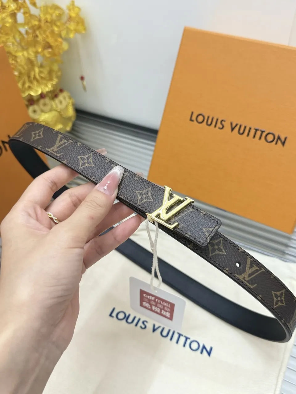 Louis Vuitton Brown Monogram Skinny Belt - Hình 4