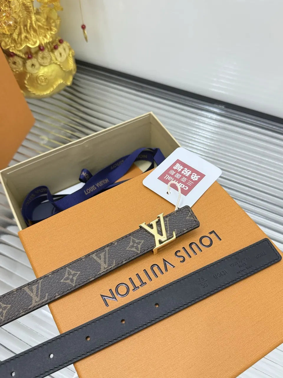Louis Vuitton Brown Monogram Skinny Belt - Hình 5