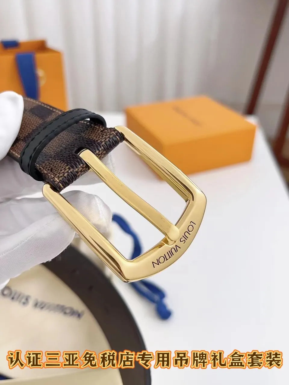 gold buckle Louis Vuitton Damier Ebene Belt