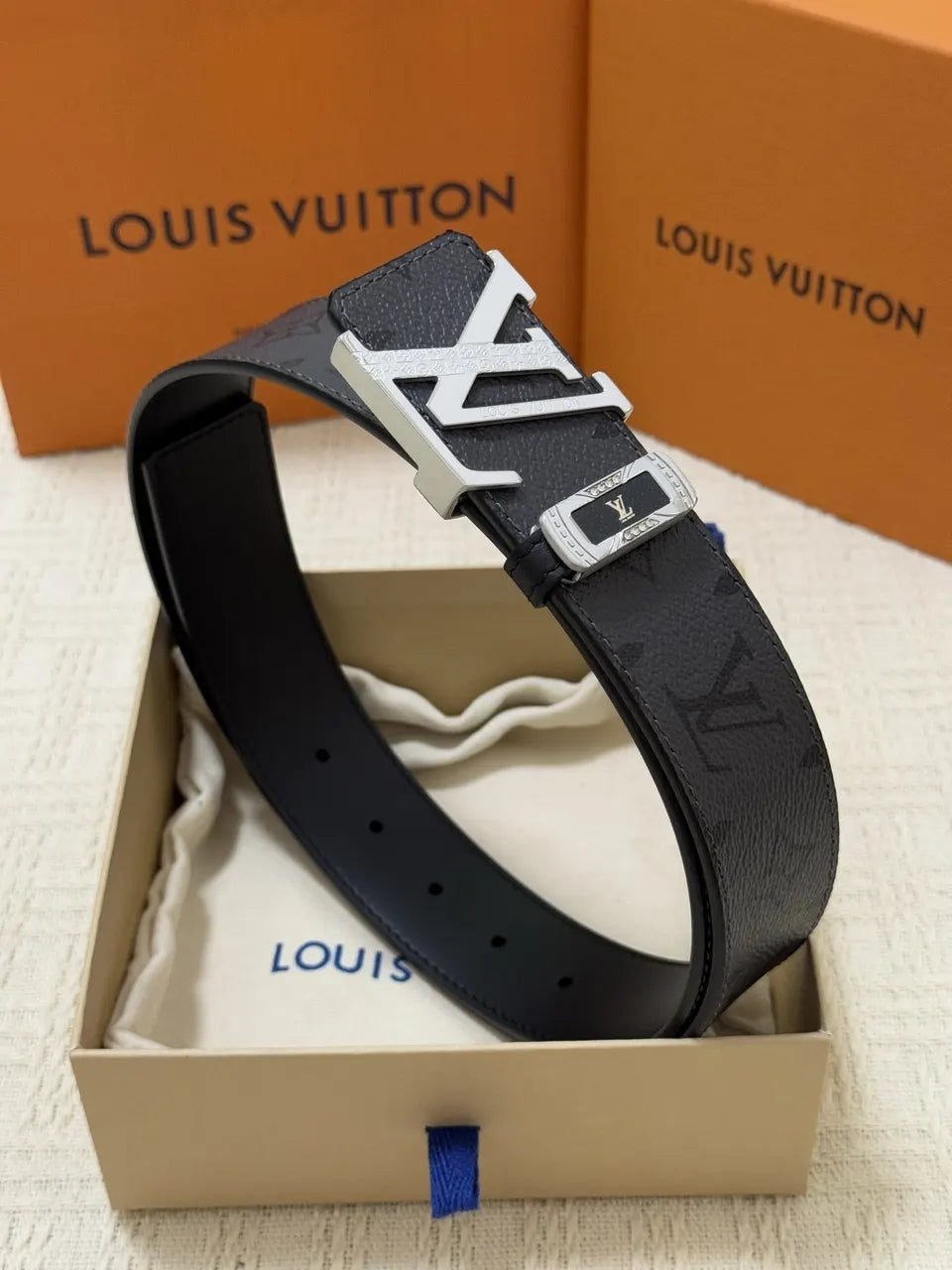 LV Black Monogram Silver Belt