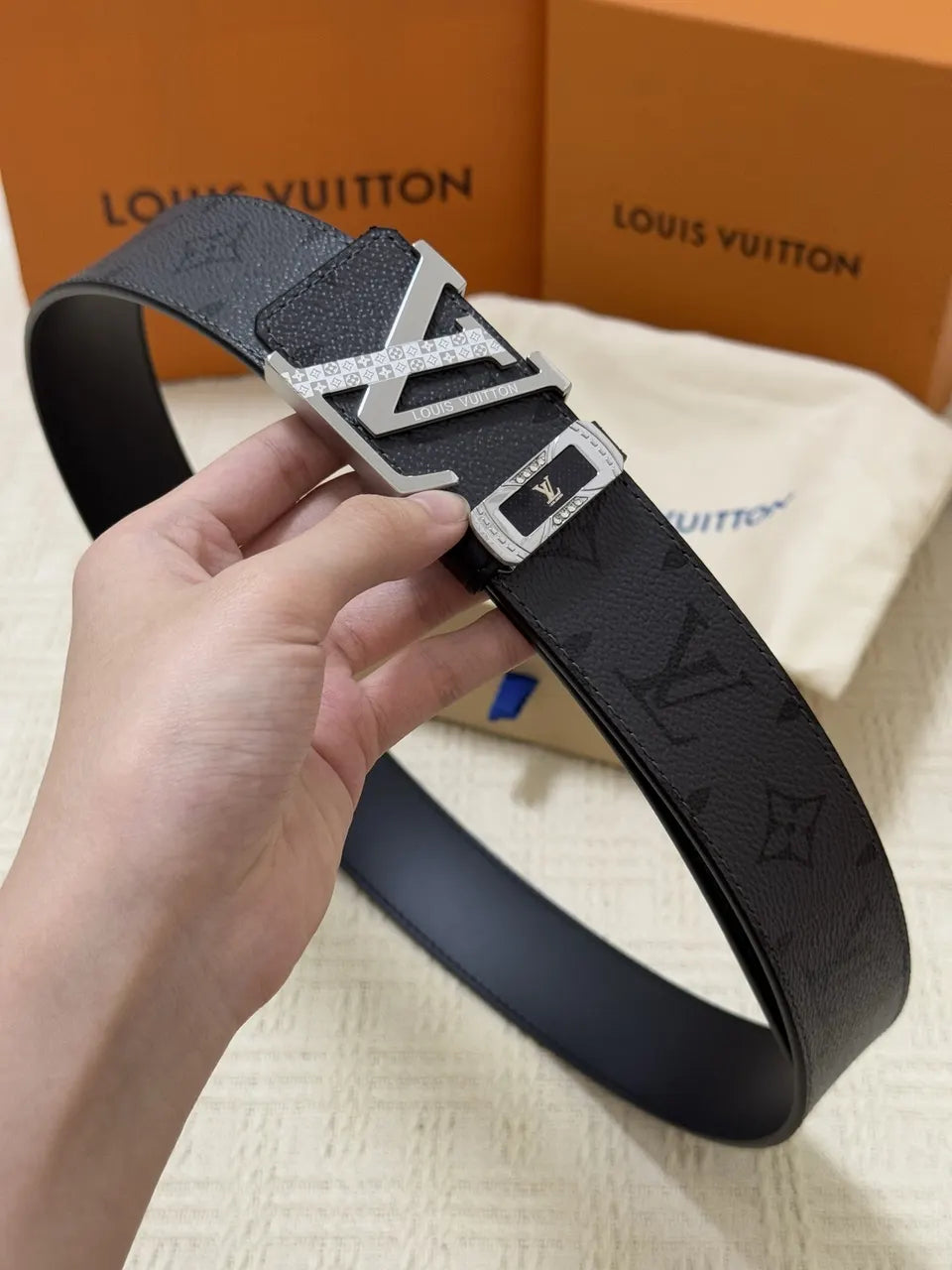 LV Black Monogram Silver Belt - Hình 3