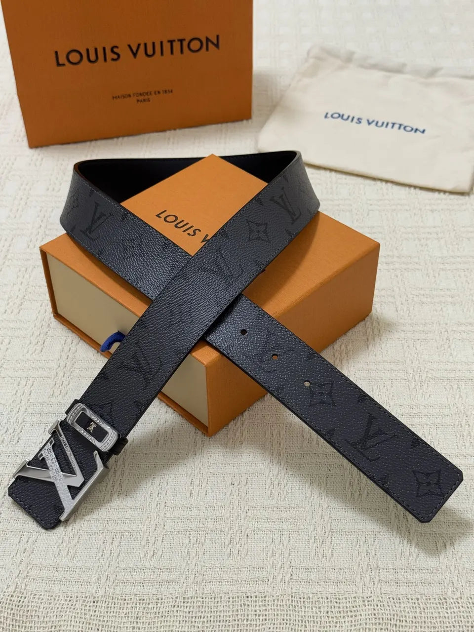 LV Black Monogram Silver Belt - Hình 4