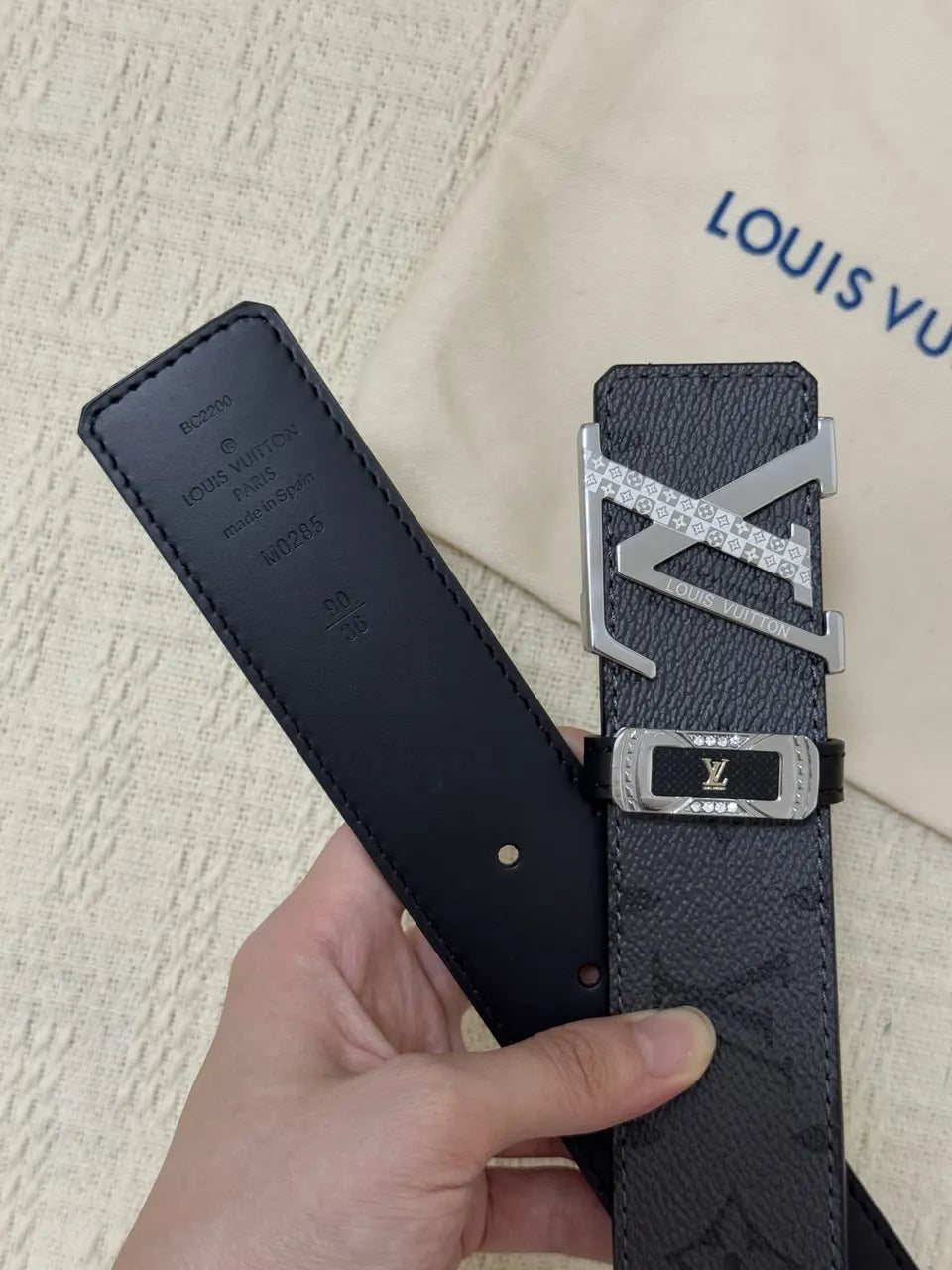 LV Black Monogram Silver Belt - Hình 5