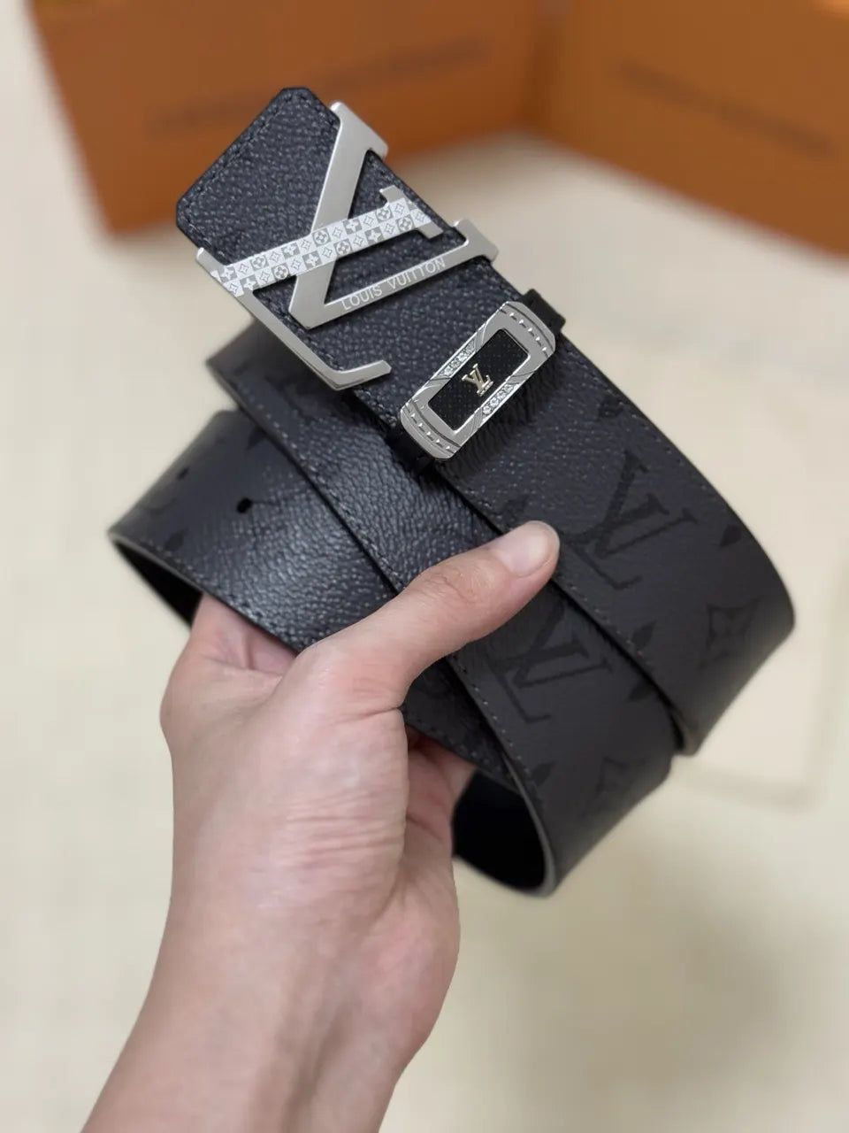 LV Black Monogram Silver Belt - Hình 8