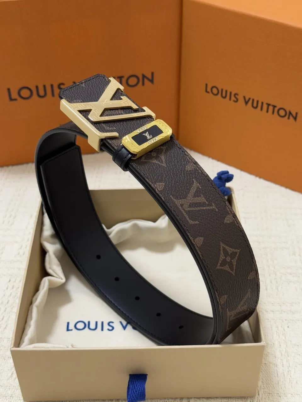 gold Louis Vuitton Brown Monogram Belt