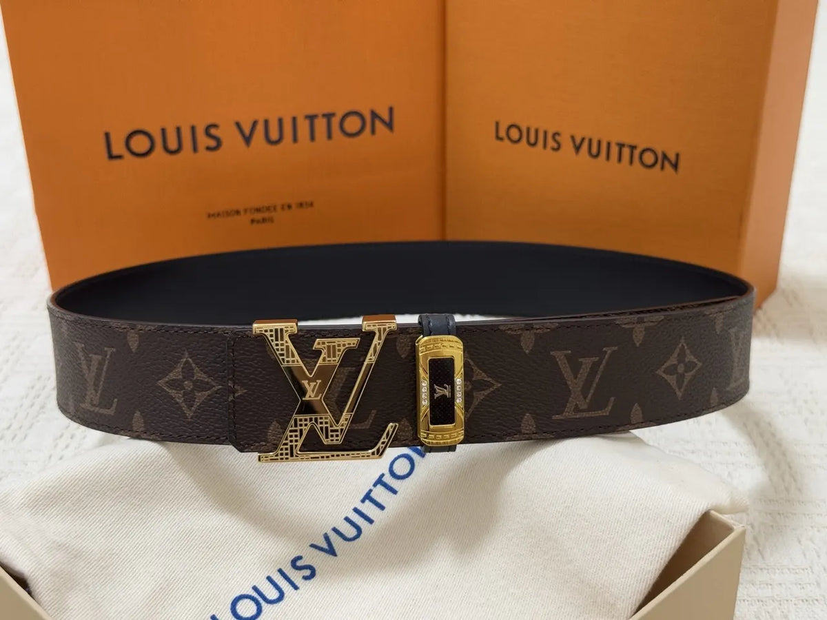 gold Louis Vuitton Brown Monogram Belt - Hình 6