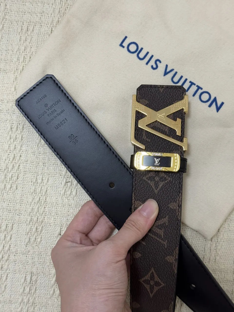 gold Louis Vuitton Brown Monogram Belt - Hình 8