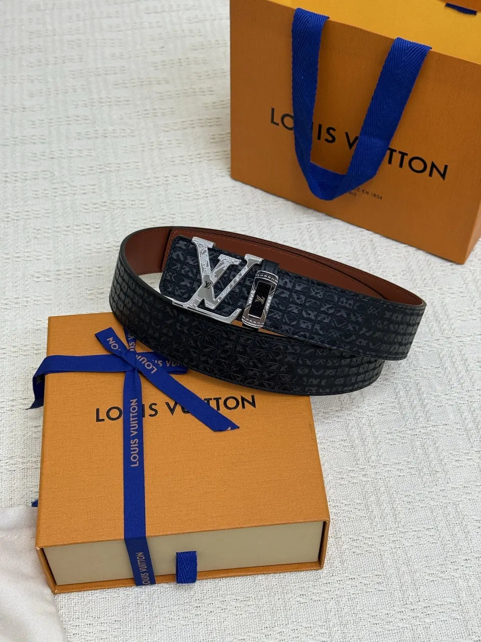 Louis Vuitton Embossed Belt black silver - Hình 4