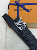 silver lv Louis Vuitton Black Taurillon Leather Belt