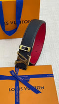 LV Black Leather Red Reversible Belt