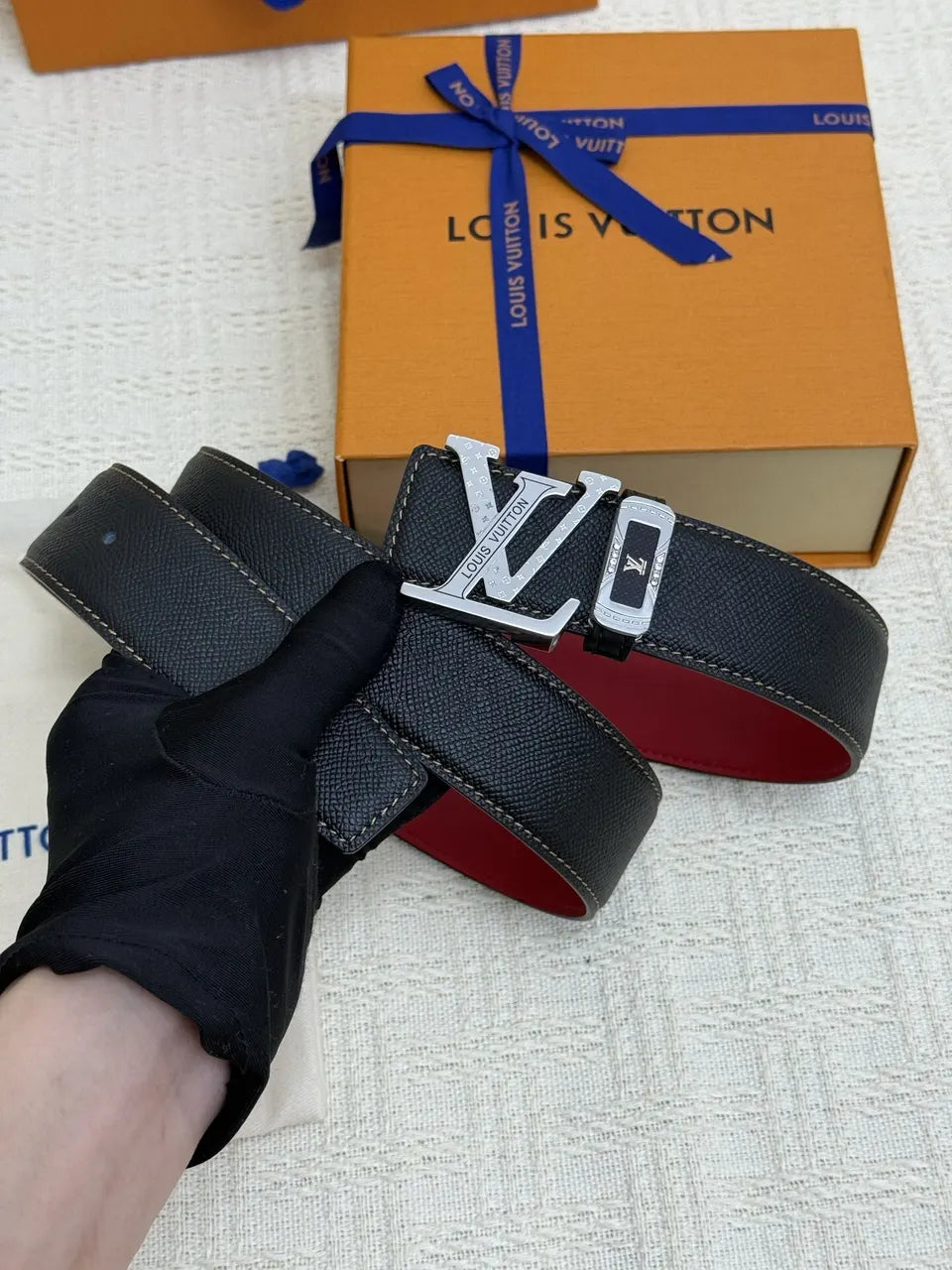 Louis Vuitton Black/Red Leather Belt