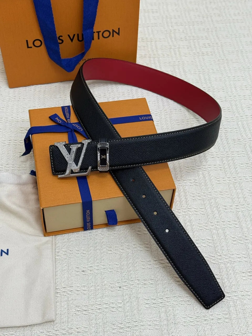 Louis Vuitton Black/Red Leather Belt - Hình 3