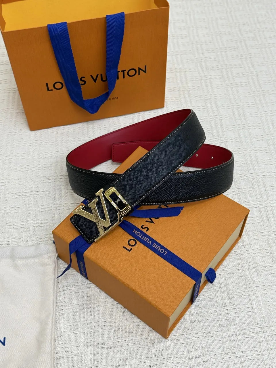 Louis Vuitton Black/Red Leather Belt - Hình 5