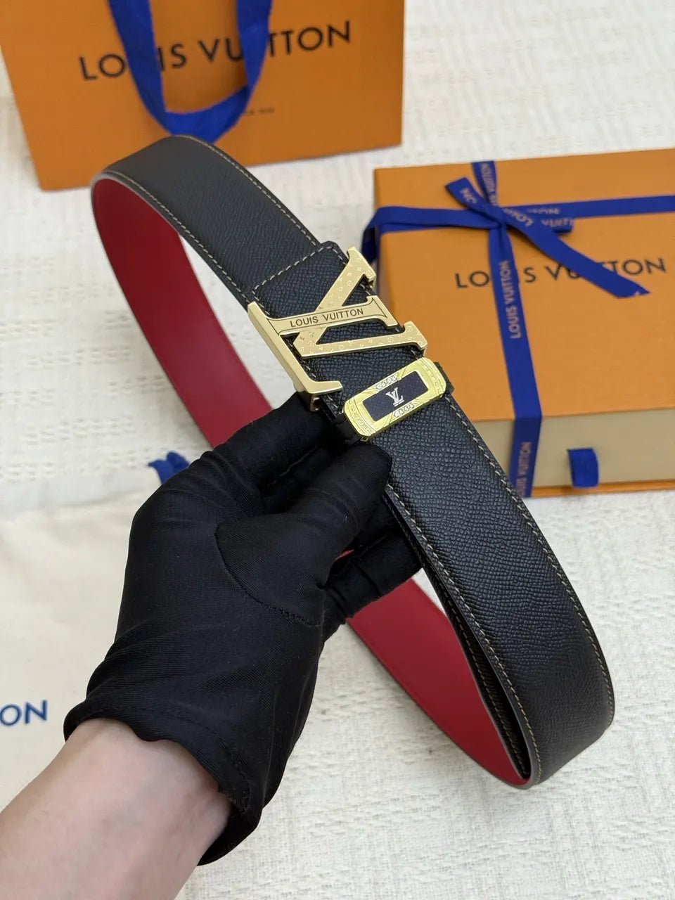 Louis Vuitton Black/Red Leather Belt - Hình 7