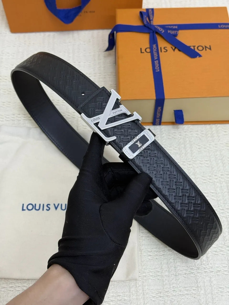 Louis Vuitton Woven Black Leather Belt - Hình 3