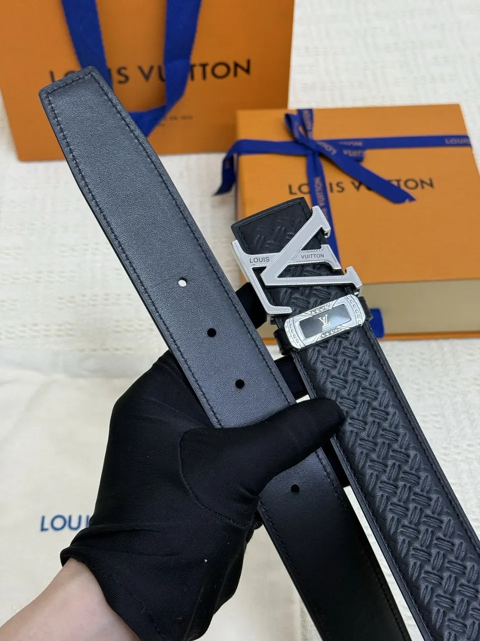 Louis Vuitton Woven Black Leather Belt - Hình 4
