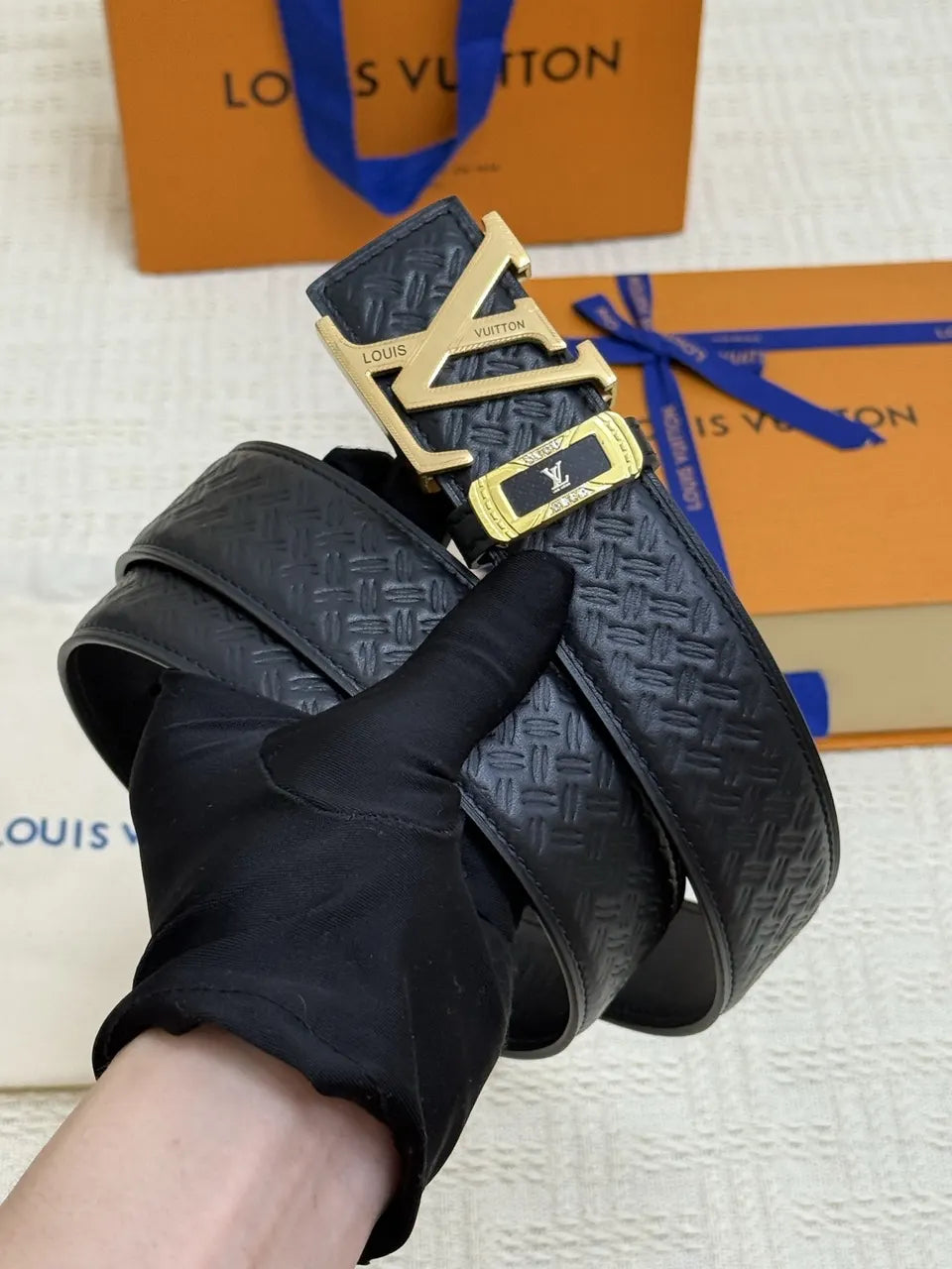 Louis Vuitton Woven Black Leather Belt - Hình 6