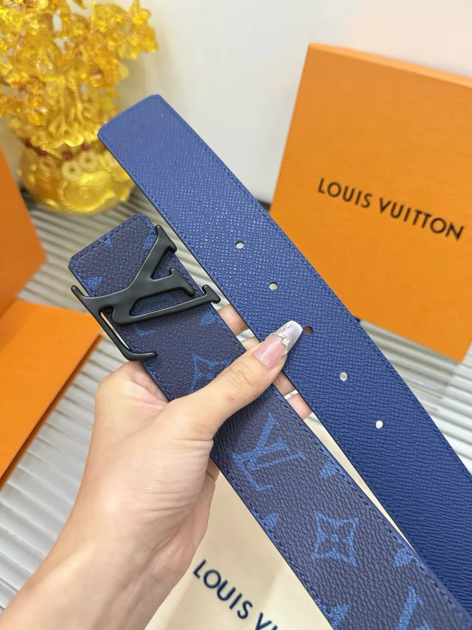 monogram Louis Vuitton Navy Belt - Hình 6