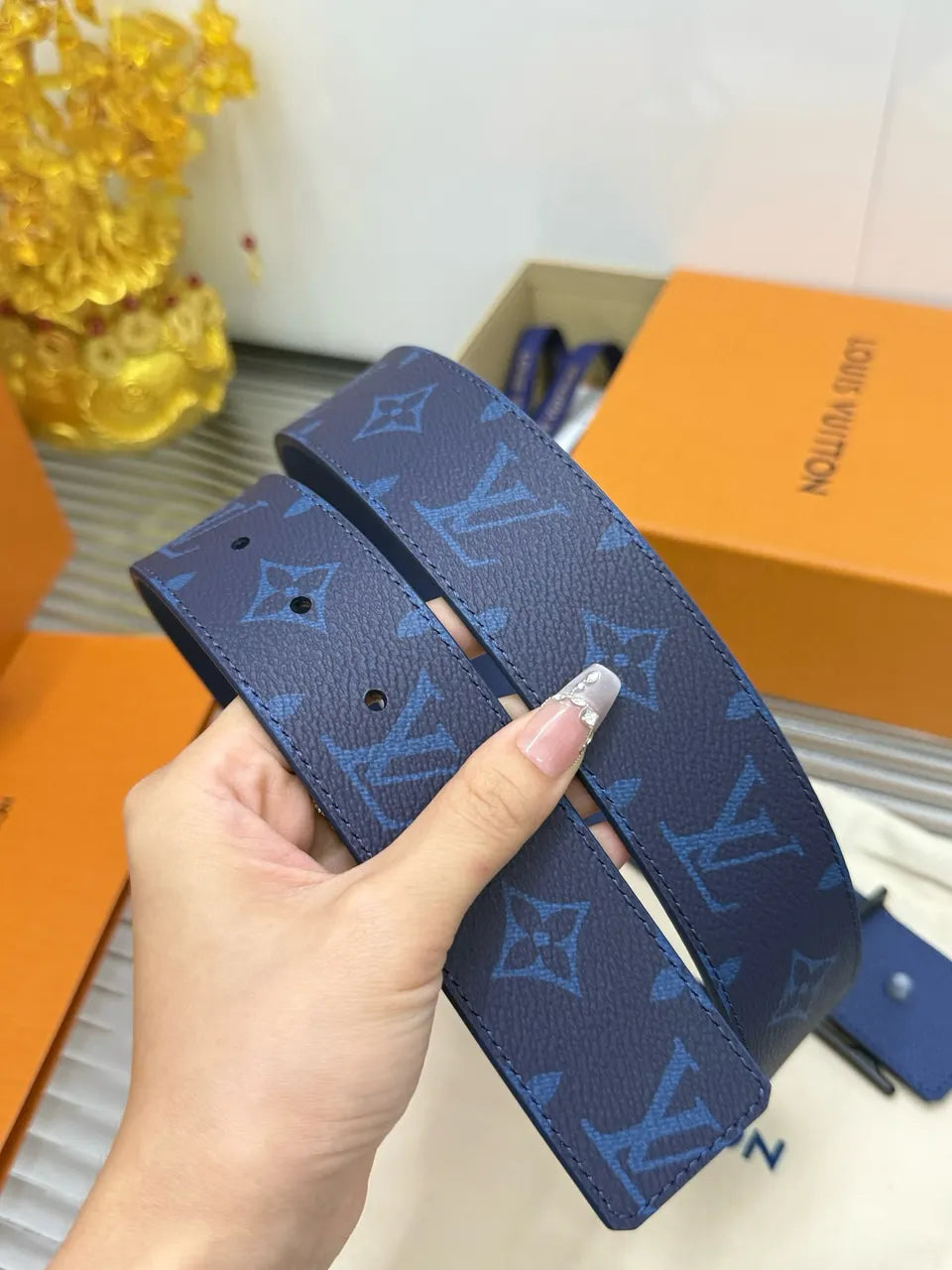 monogram Louis Vuitton Navy Belt - Hình 7