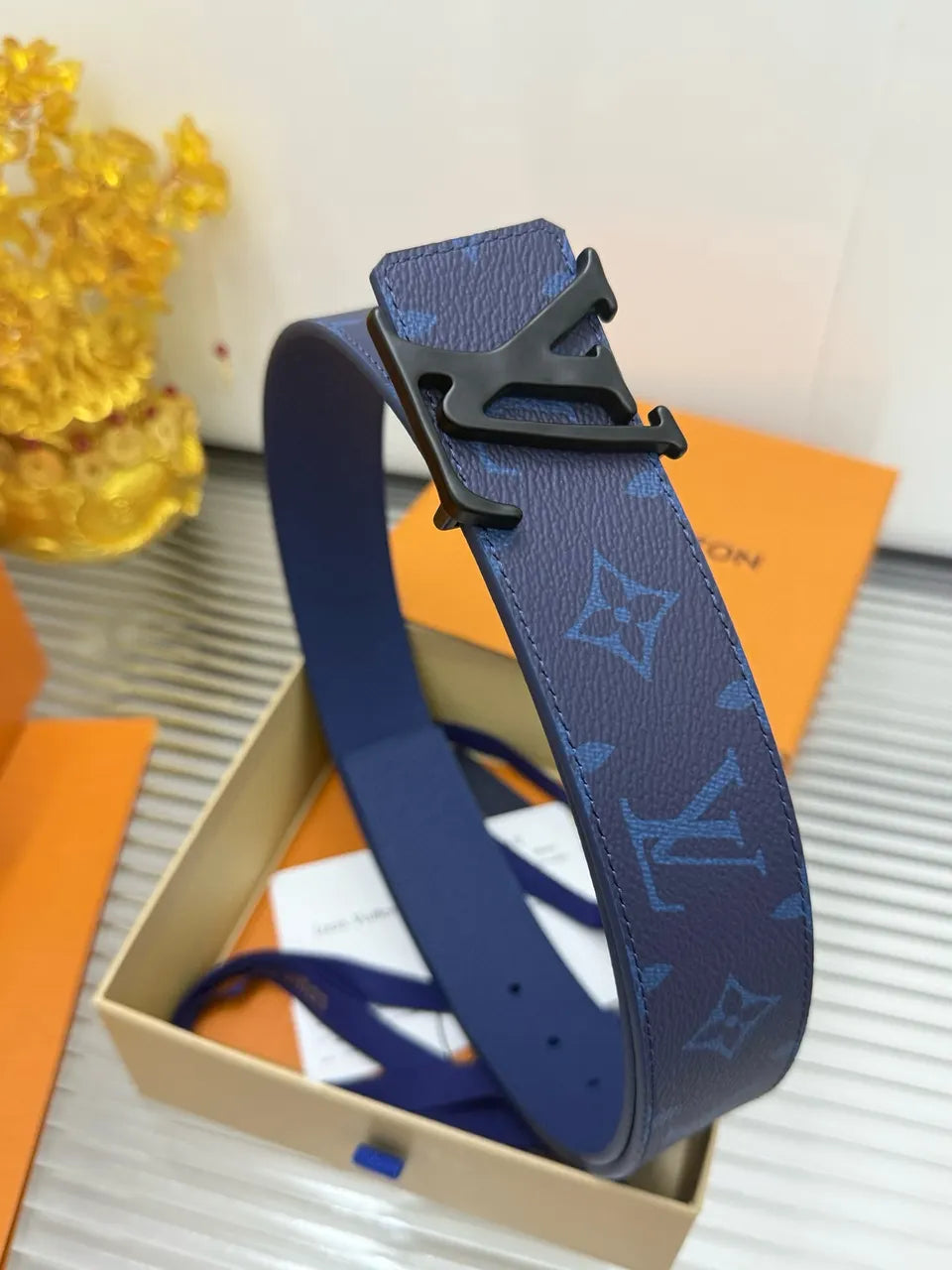 monogram Louis Vuitton Navy Belt - Hình 8