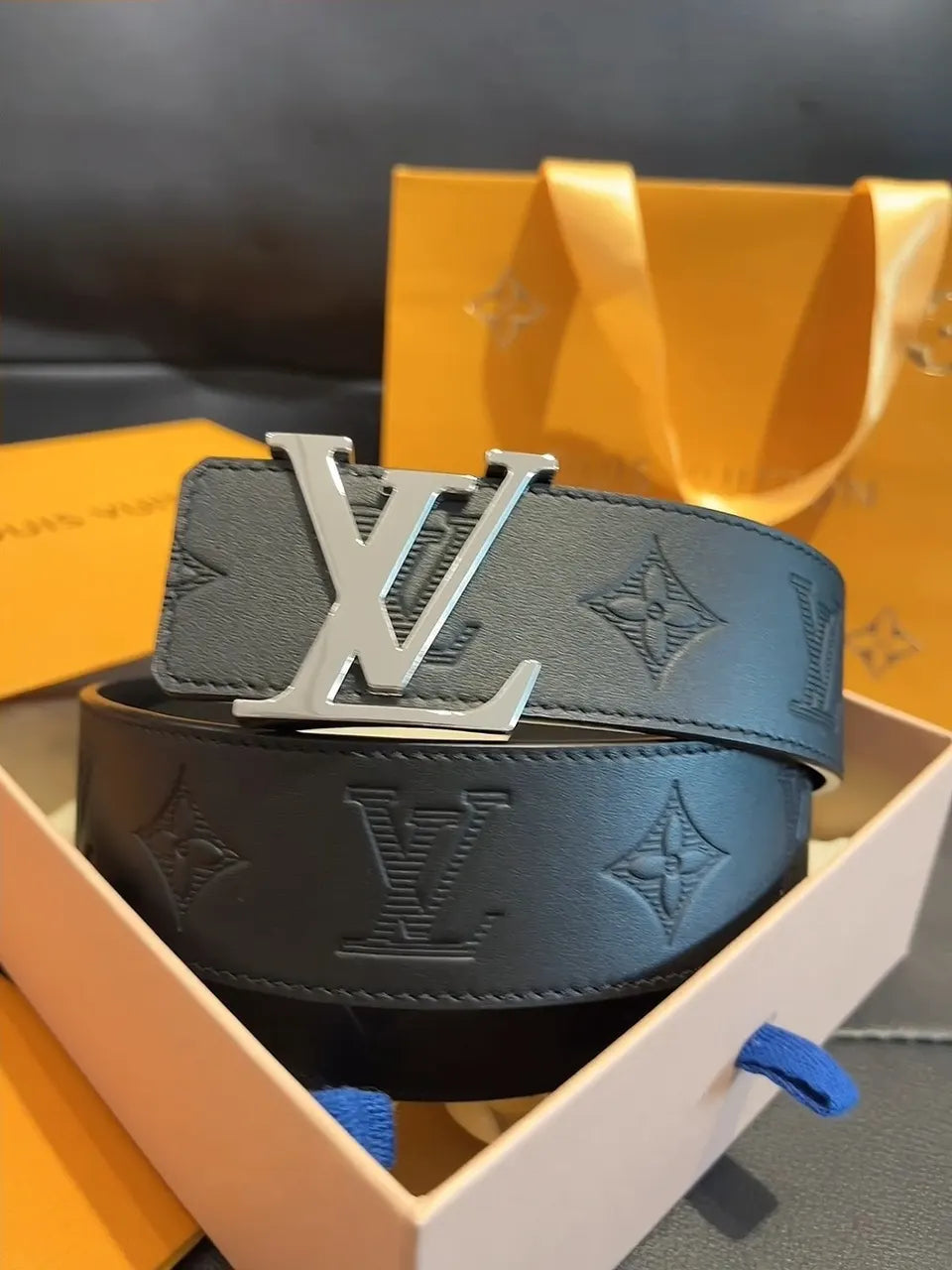 Louis Vuitton Black Embossed Belt monogram