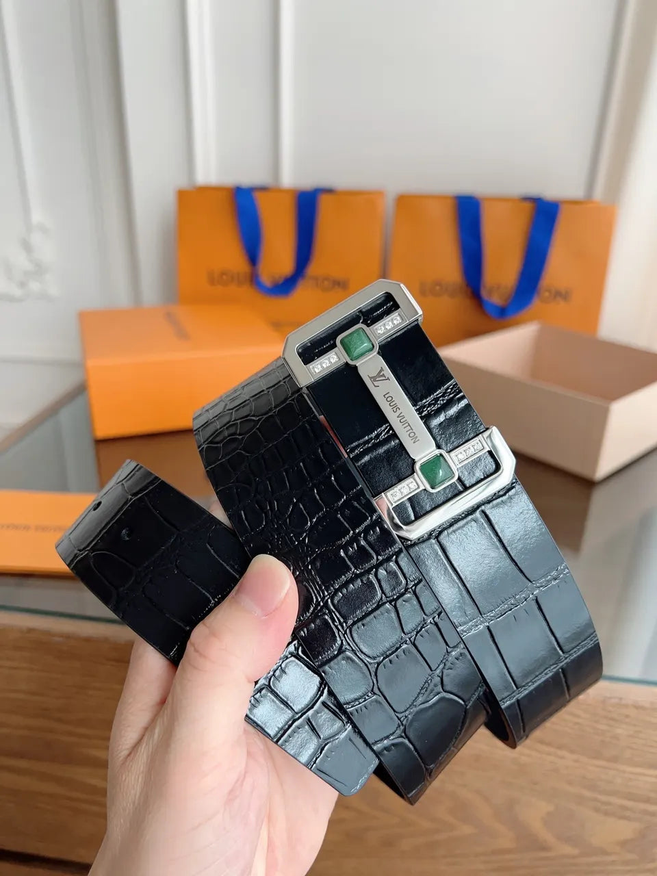 Louis Vuitton Black Alligator Belt - Hình 2