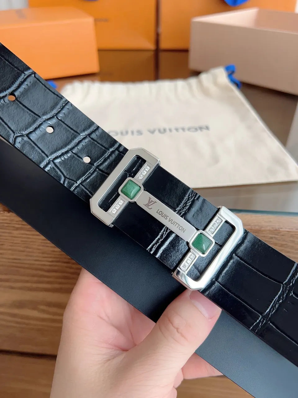 Louis Vuitton Black Alligator Belt - Hình 3
