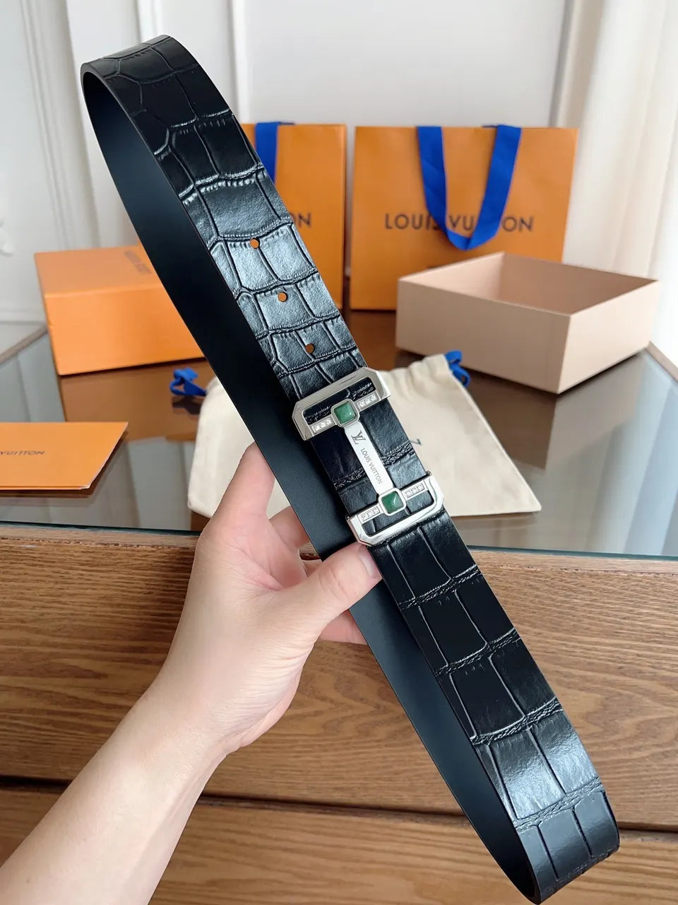 Louis Vuitton Black Alligator Belt - Hình 5